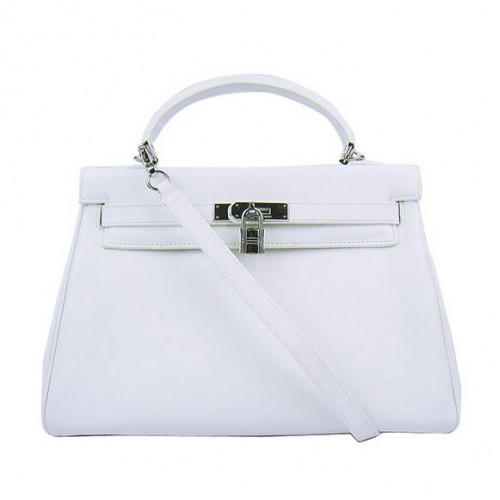 Hermes Kelly 32cm Tašky Togo Kůže 6108 Bílá Stříbrná