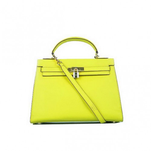 Hermes Kelly 32cm kabelky žluté telecí kůže zlaté