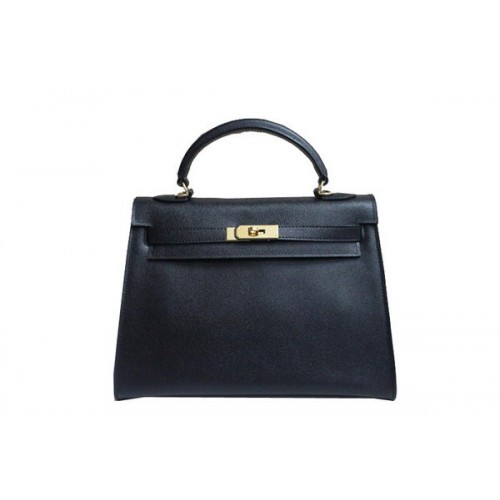 Hermes Kelly 32cm Taška přes rameno Černá Saffiano Kůže K32 Zlatá