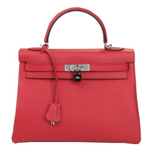 Hermes Kelly 32cm ramenní taška vínová originální kůže K32 stříbrná