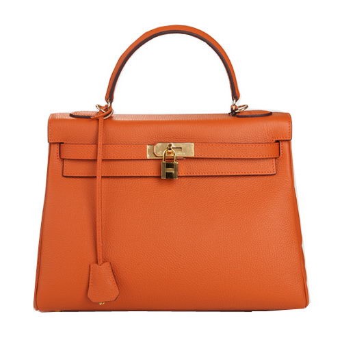 Hermes Kelly 32cm Taška přes rameno Oranžová Originální Kůže K32 Zlatá