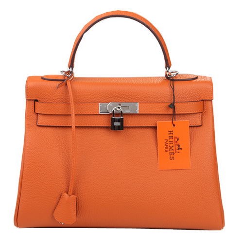 Hermes Kelly 32cm Taška přes rameno Oranžová Originální Kůže K32 Stříbrná
