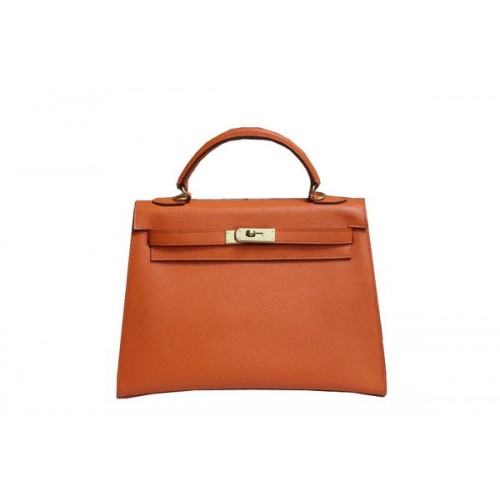 Hermes Kelly 32cm Taška přes rameno Oranžová Saffiano Kůže K32 Zlatá