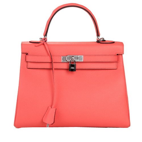 Hermes Kelly 32cm Taška přes rameno Růžová Originální Kůže K32 Stříbrná