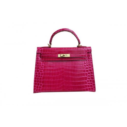 Hermes Kelly 32cm Taška přes rameno růžová krokodílí lakovaná kůže K32 zlatá