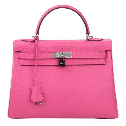 Hermes Kelly 32cm Taška přes rameno Růžová Originální Kůže K32 Stříbrná