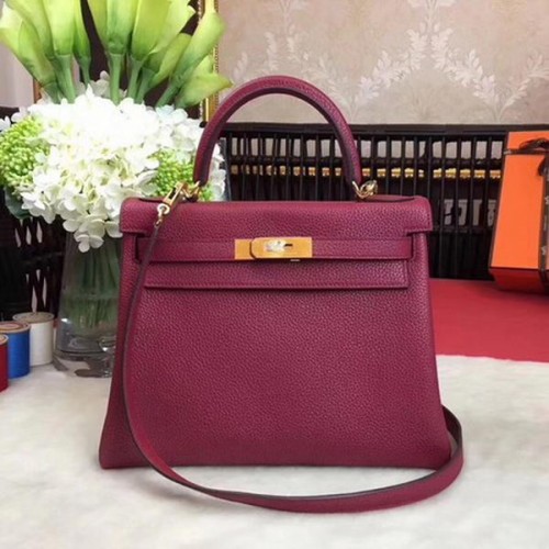 Hermes Kelly 32cm kožená kabelka přes rameno TOGO KY32 vínová