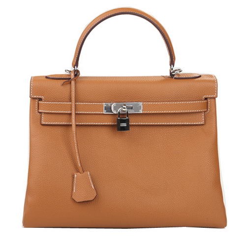 Hermes Kelly 32cm Taška přes rameno Pšenice Originální Kůže K32 Stříbrná