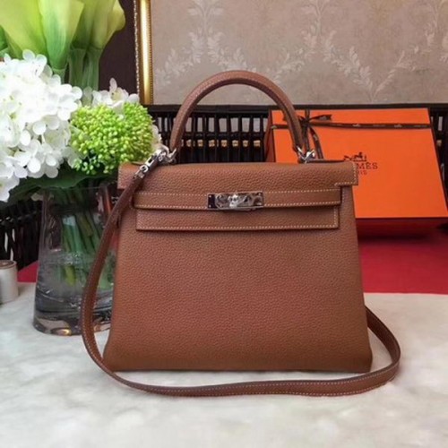 Hermes Kelly 32cm ramenní taška z pšeničné kůže TOGO KY32 stříbrná