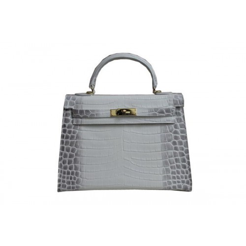 Hermes Kelly 32cm ramenní taška bílá krokodílí kůže K32 zlatá