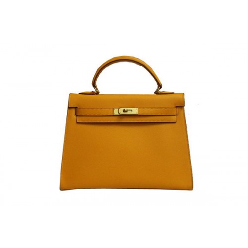 Hermes Kelly 32cm Taška přes rameno Žlutá Saffiano Kůže K32 Zlatá