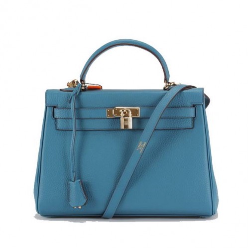 Hermes Kelly 32cm Togo kožené kabelky 6018 modrá zlatá