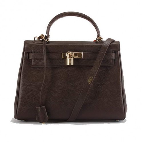Hermes Kelly 32cm Togo kožené kabelky 6018 tmavě kávová zlatá