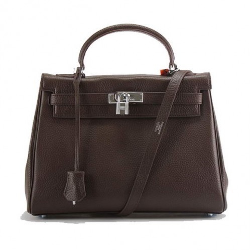 Hermes Kelly 32cm Togo kožené kabelky 6018 tmavě kávové stříbrné