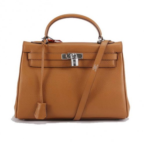 Hermes Kelly 32cm Togo kožené kabelky 6018 světle kávové stříbrné