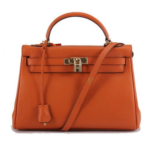 Hermes Kelly 32cm Togo kožené kabelky 6018 oranžová zlatá