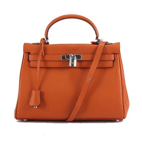 Hermes Kelly 32cm Togo kožené kabelky 6018 oranžová stříbrná