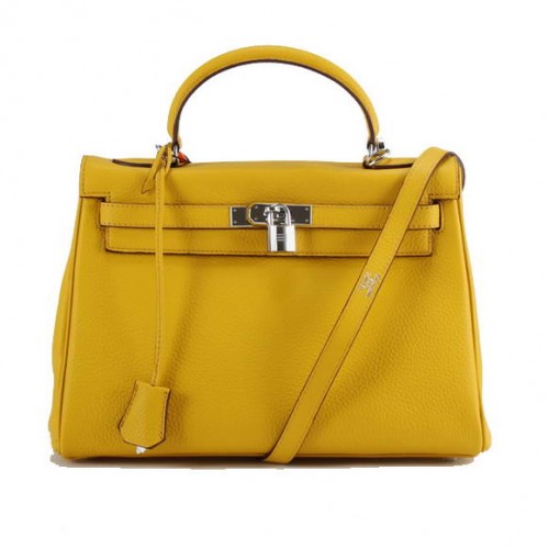Hermes Kelly 32cm Togo kožené kabelky 6018 žlutá stříbrná