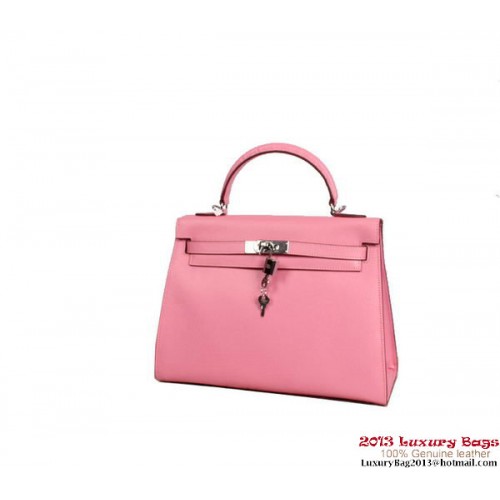Hermes Kelly 32cm Taška s horní rukojetí růžová Togo kůže stříbrná