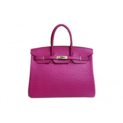 Hermes Kelly 35cm Taška s Horní Rukojetí Broskev Pštrosí Kůže Zlatá