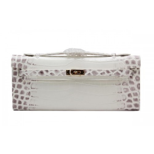 Hermes Kelly Clutch Bag Croco Leather K1002 Off White