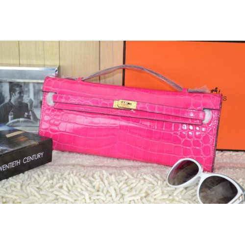 Hermes Kelly Clutch Bag Croco Leather K31 Rose
