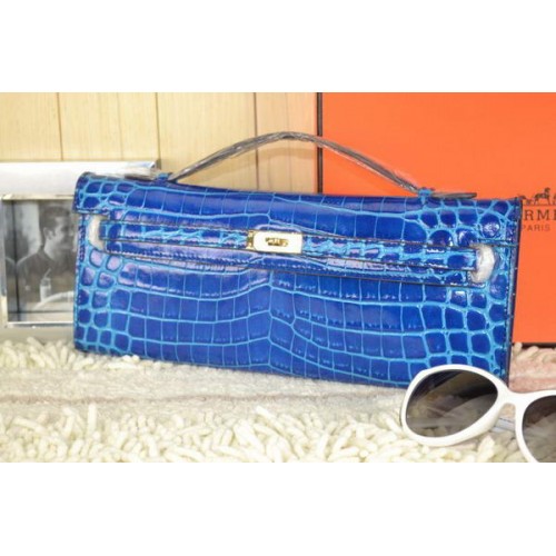 Hermes Kelly Clutch Bag Croco Leather K31 Royal