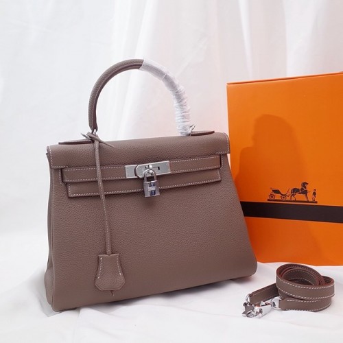 Hermes Kelly Taška přes rameno Originální TOGO Kožená KY3255 šedá