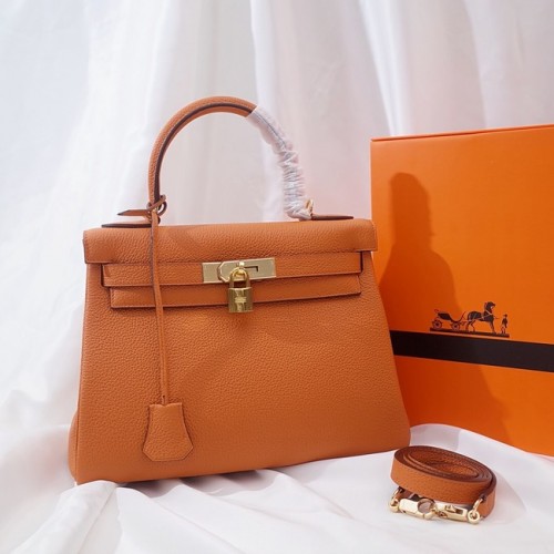 Hermes Kelly Taška přes rameno Originální TOGO Kožená KY3255 oranžová