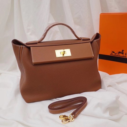 Kožená taška Hermes Kelly Togo H2424 hnědá