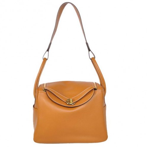 Hermes Lindy 30CM Havanne Kabelky 1057 Camel Kůže Zlatý Hardware
