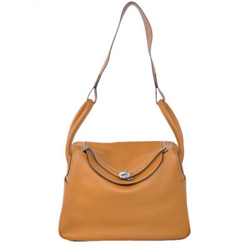 Hermes Lindy 30CM Havanne Kabelky 1057 Camel Kůže Stříbrný Hardware