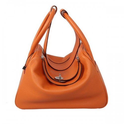 Hermes Lindy 30CM oranžová zrnitá kožená taška přes rameno Havanne