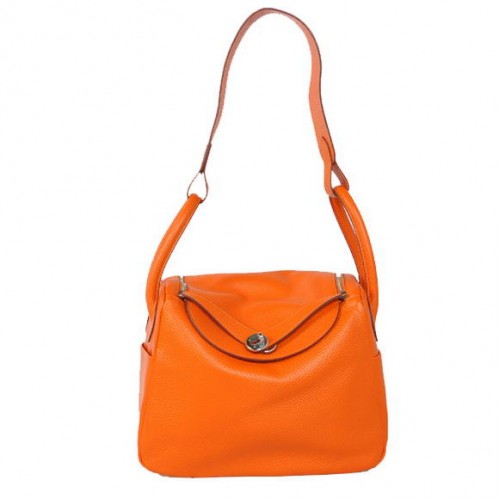 Hermes Lindy 30CM Havanne Kabelky 1057 Oranžová Kožená Stříbrná Hardware