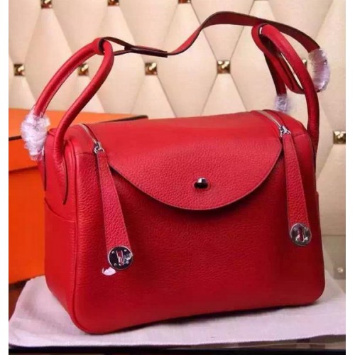 Hermes Lindy 30CM Kožená Taška Přes Rameno H0881 Červená