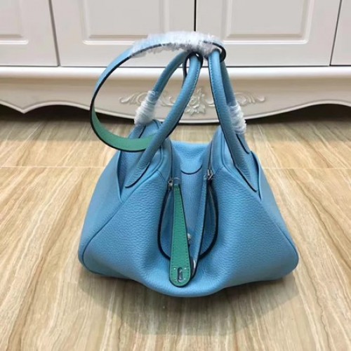 Hermes Lindy 30CM Originální Kožená Taška Přes Rameno LD30 Modrá A Zelená