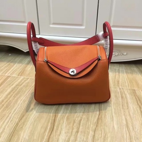 Hermes Lindy 30CM Originální Kožená Taška Přes Rameno LD30 Oranžová A Červená