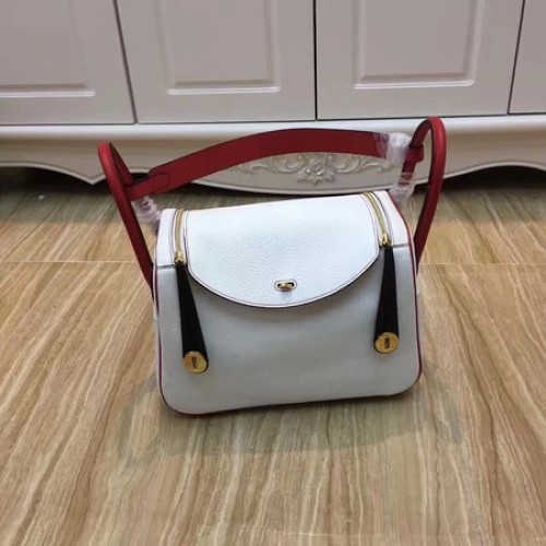 Hermes Lindy 30CM Originální Kožená Taška Přes Rameno LD30 Bílá A Červená
