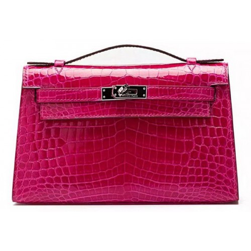 Hermes MINI Kelly 22cm Clutch Croco Leather KL22 Rose