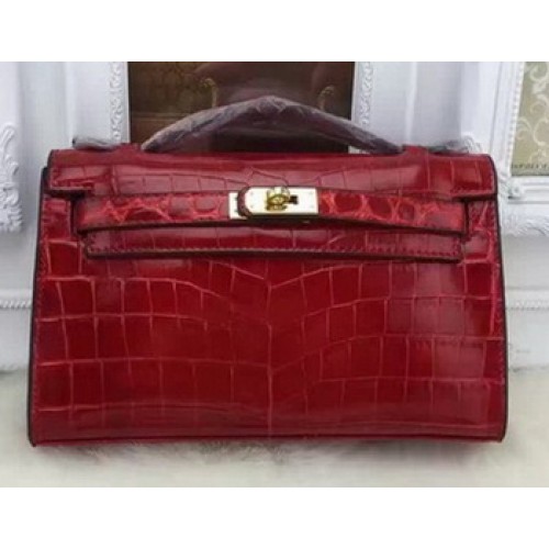 Hermes MINI Kelly 22cm Tote Bag Croco Leather KL22 Burgundy