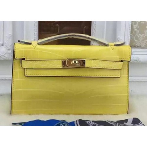 Hermes MINI Kelly 22cm Tote Bag Croco Leather KL22 Lemon