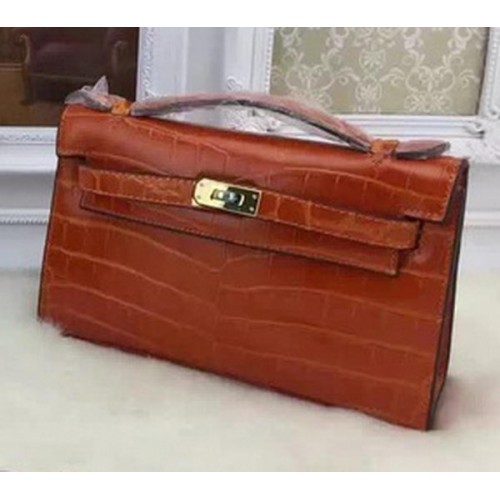 Hermes MINI Kelly 22cm Tote Bag Croco Leather KL22 Orange