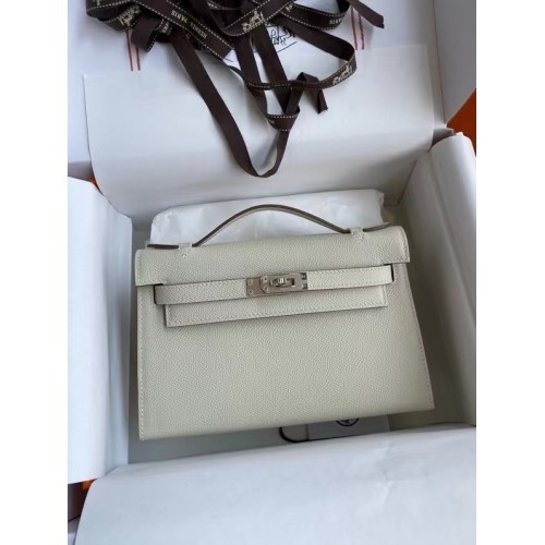 Hermes Original Epsom Leather KEL2278 Chalk & Silver-Tone Metal