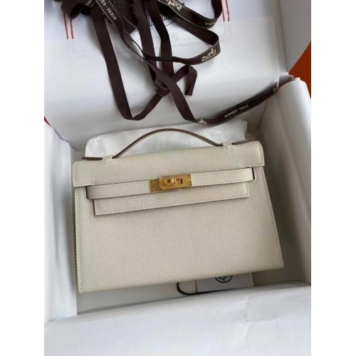 Hermes Original Epsom Leather KEL2278 Chalk & gold-Tone Metal