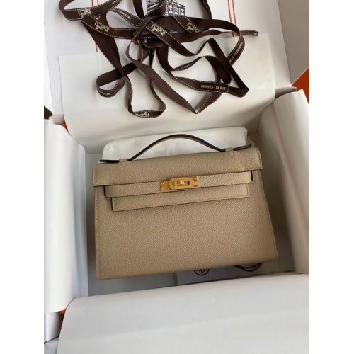 Hermes Original Epsom Leather KEL2278 šedá a zlatá kovová taška