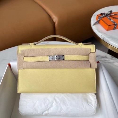 Hermes Original Epsom Leather KEL2278 Pearl White & Silver-Tone Metal