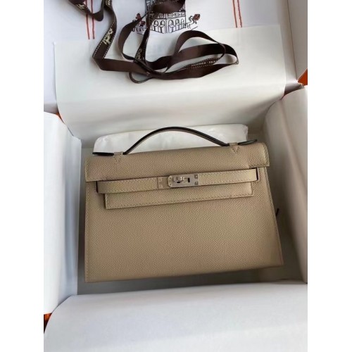 Hermes Original Epsom Leather KEL2278 šedá a stříbrná kovová taška