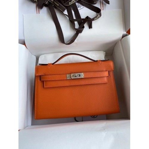 Hermes Original Epsom Leather KEL2278 oranžová a stříbrná kovová taška