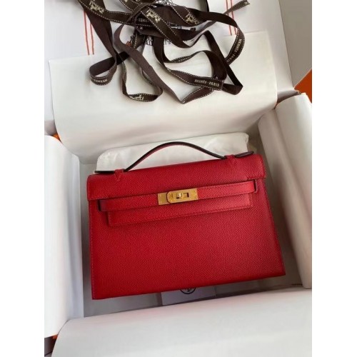 Hermes Original Epsom Leather KEL2278 red&gold-Tone Metal