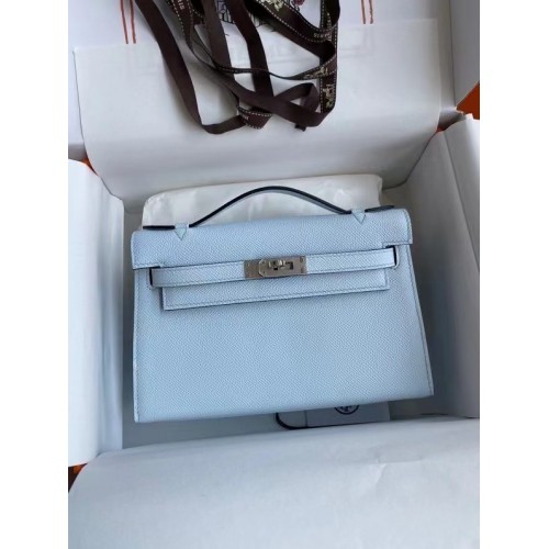 Hermes Original Epsom Leather KEL2278 nebesky modrá a stříbrný kov